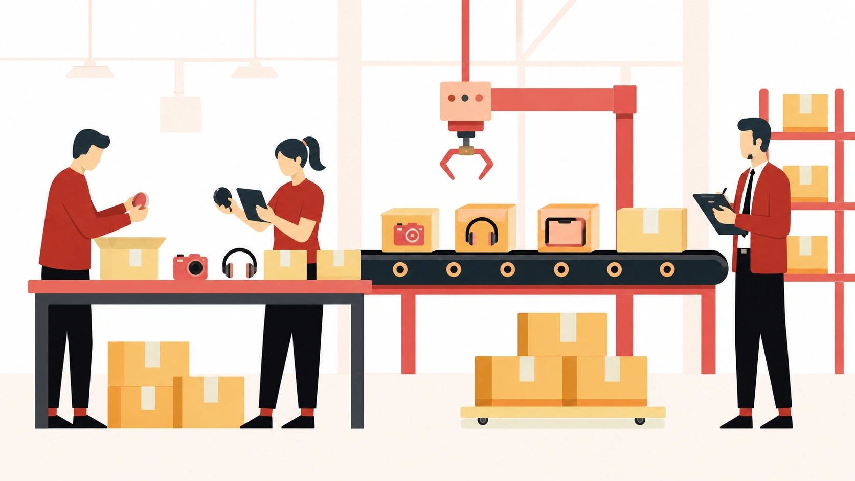 Product sourcing service with supplier selection, product inspection, and packaging workflow