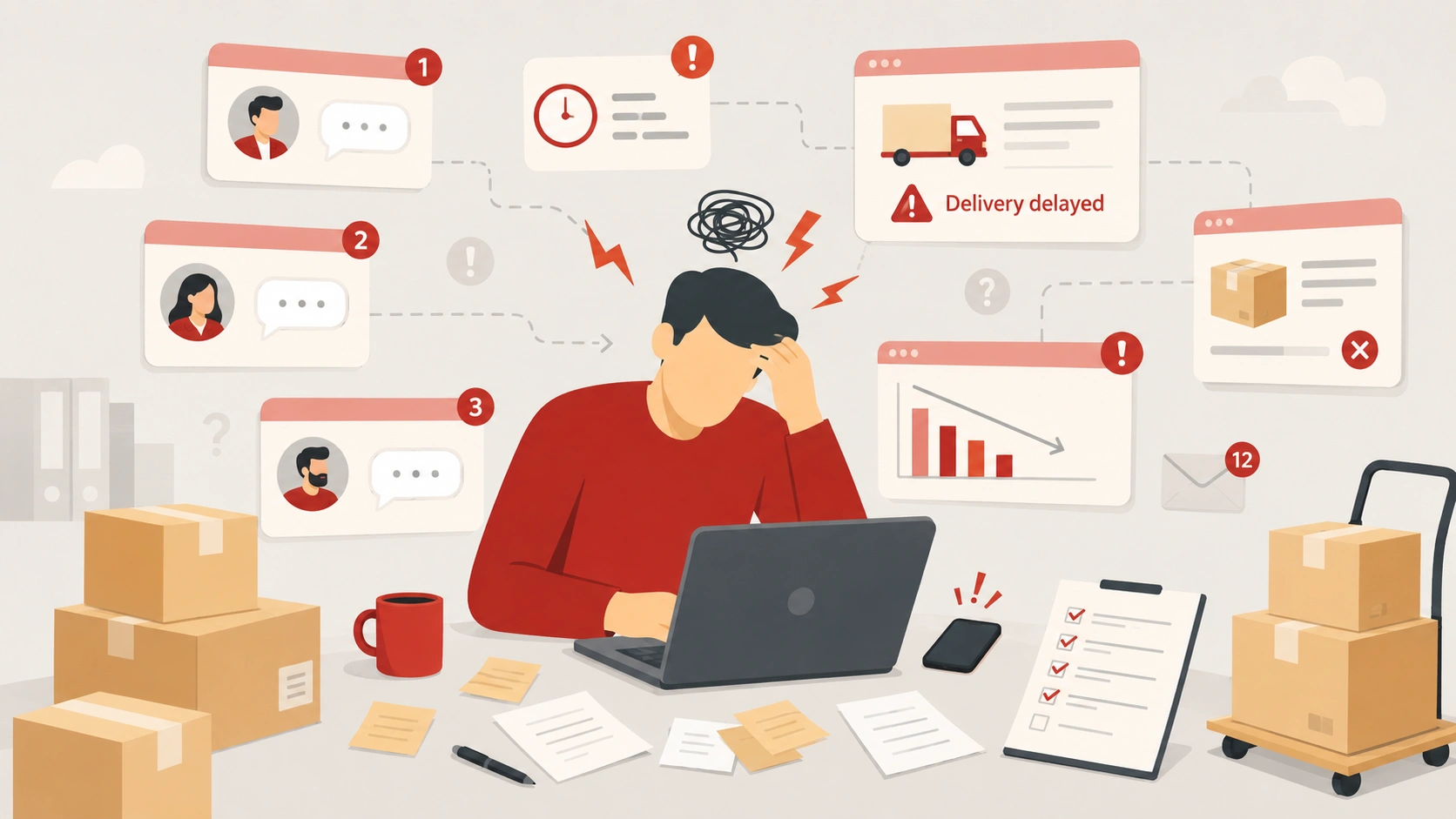 Random suppliers causing delivery delays, poor communication, and sourcing problems