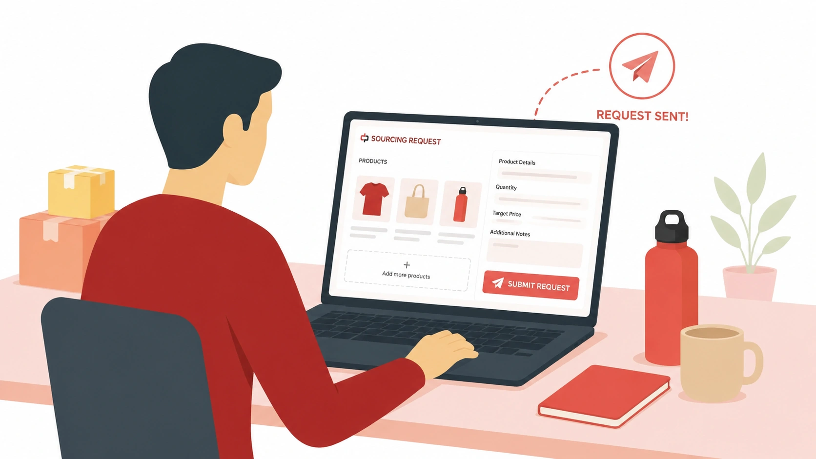 Submit product details for product sourcing service with item information and sourcing request form