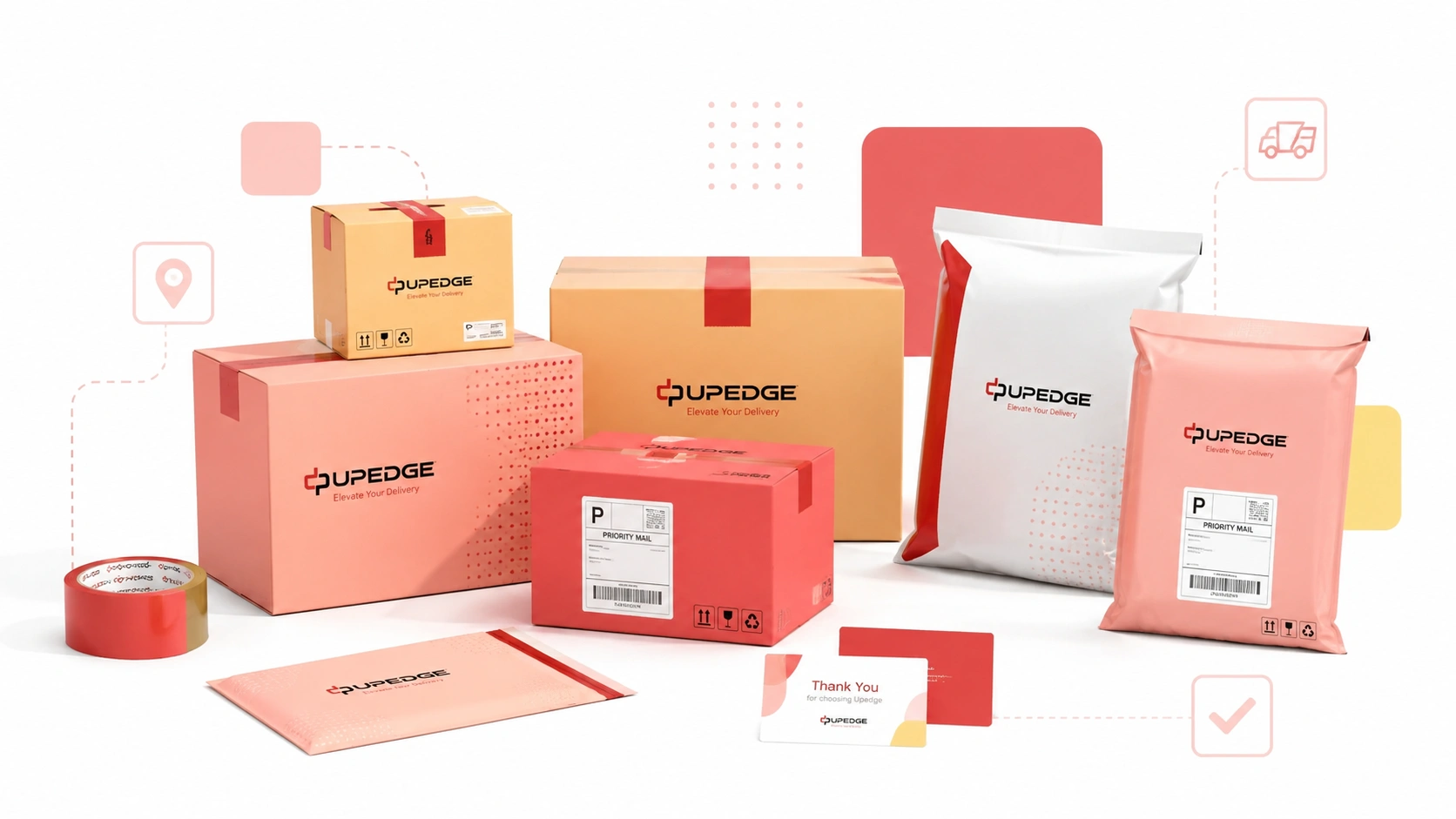 Merchandise verzendmaterialen voor private label dropshipping met aangepaste dozen, verzendzakken, tape en bedankkaartjes