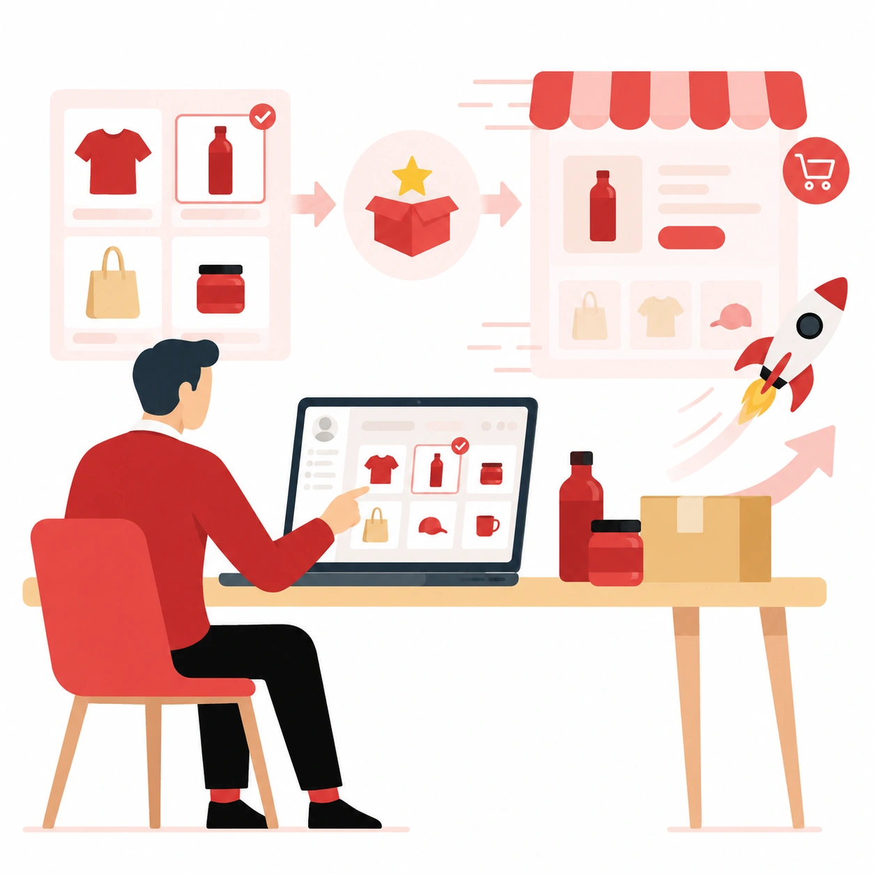 Shopify seller selecting ready-to-sell products and launching them faster in an online store