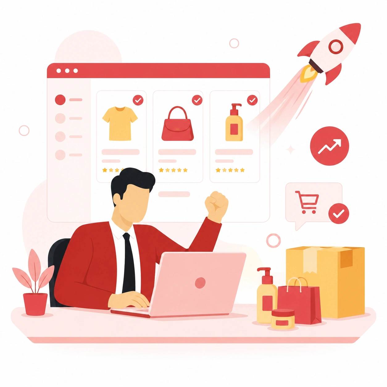 Entrepreneur launching white label products quickly using pre-prepared e-commerce inventory
