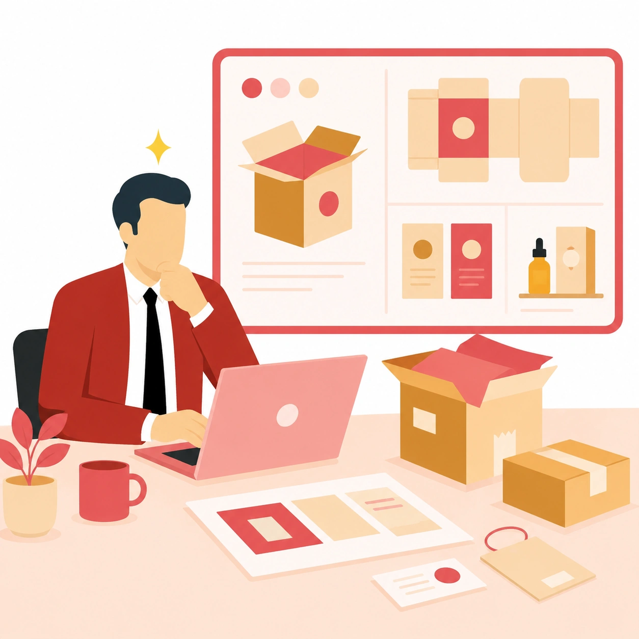 Sellers building a brand with custom packaging design, product boxes, brand colors, inserts, and branded ecommerce materials