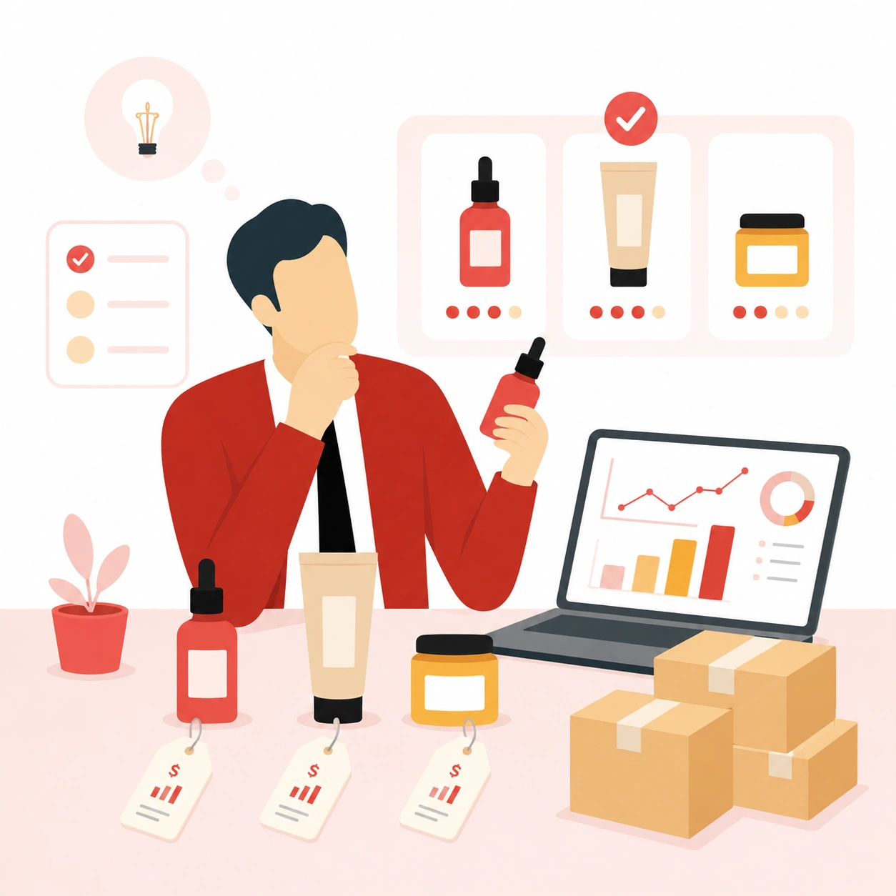 Shopify seller analyzing product samples and pricing to validate demand before investing in white label dropshipping.