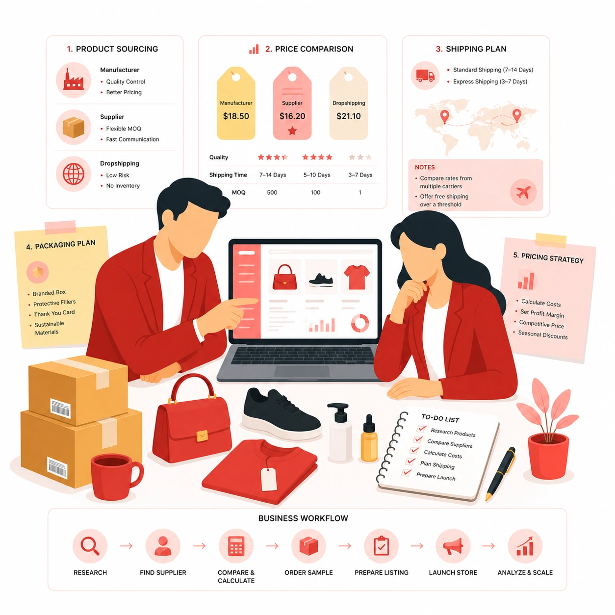 We offer clarity for ecommerce sellers with product sourcing, price comparison, shipping plans, packaging strategy, and pricing guidance