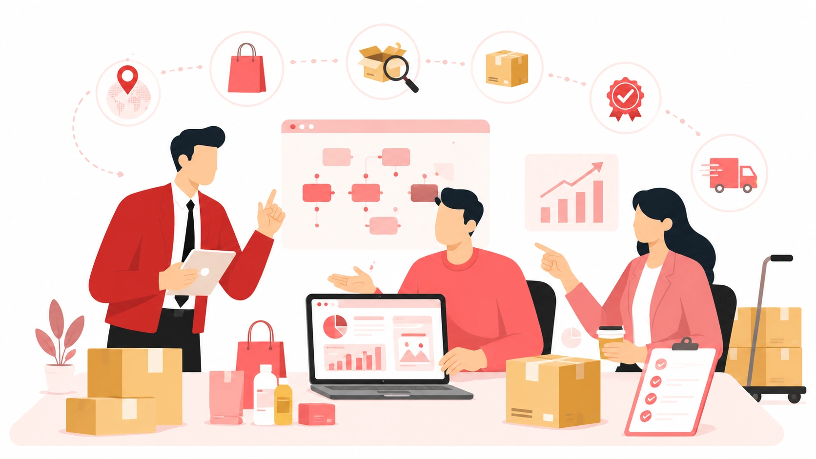Dropshipping partner team managing product sourcing, order fulfillment, and shipping strategy