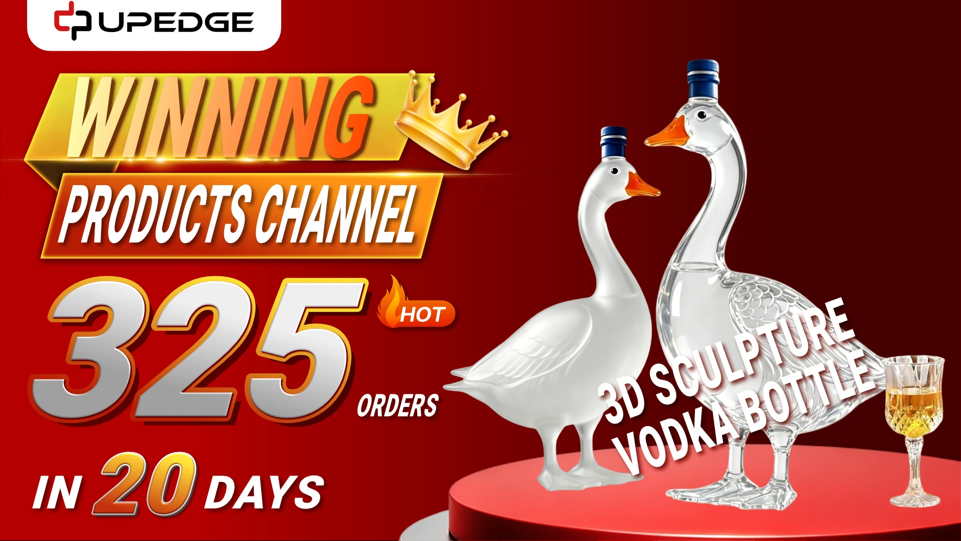 3D sculptural goose-shaped vodka bottle featured as a trending product with strong recent order activity