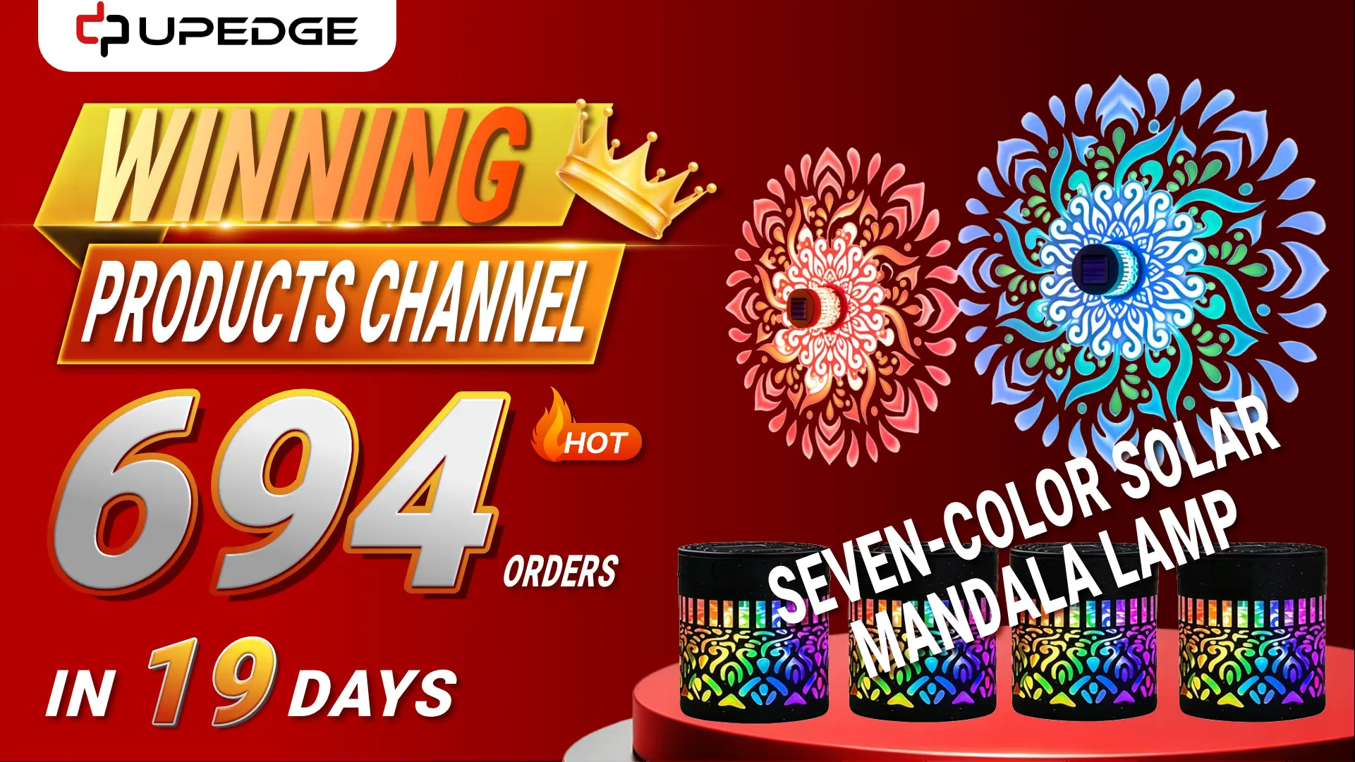 Seven-color solar mandala lamp with decorative multicolor lighting, featured as a trending ecommerce product